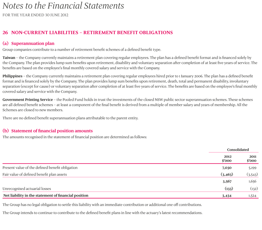 26 Non-current liabilities – Retirement benefit obligations page 1