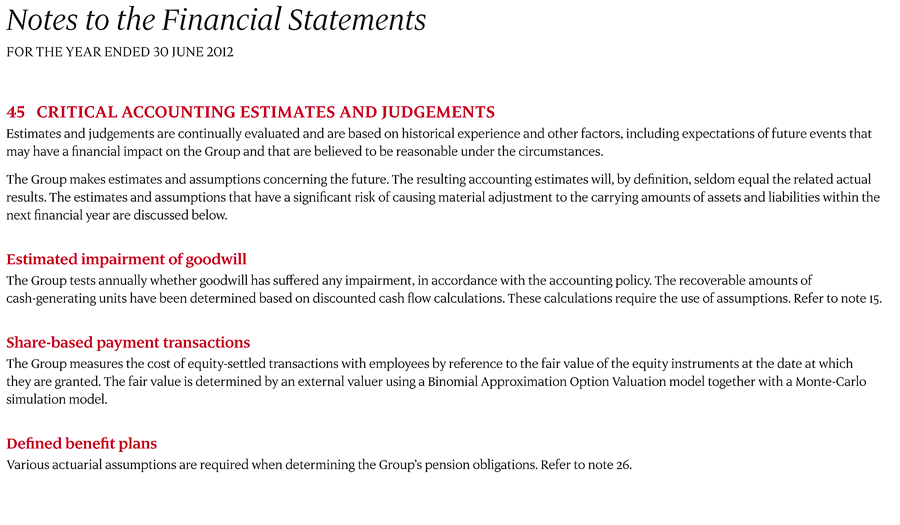 45 Critical accounting estimates and judgements